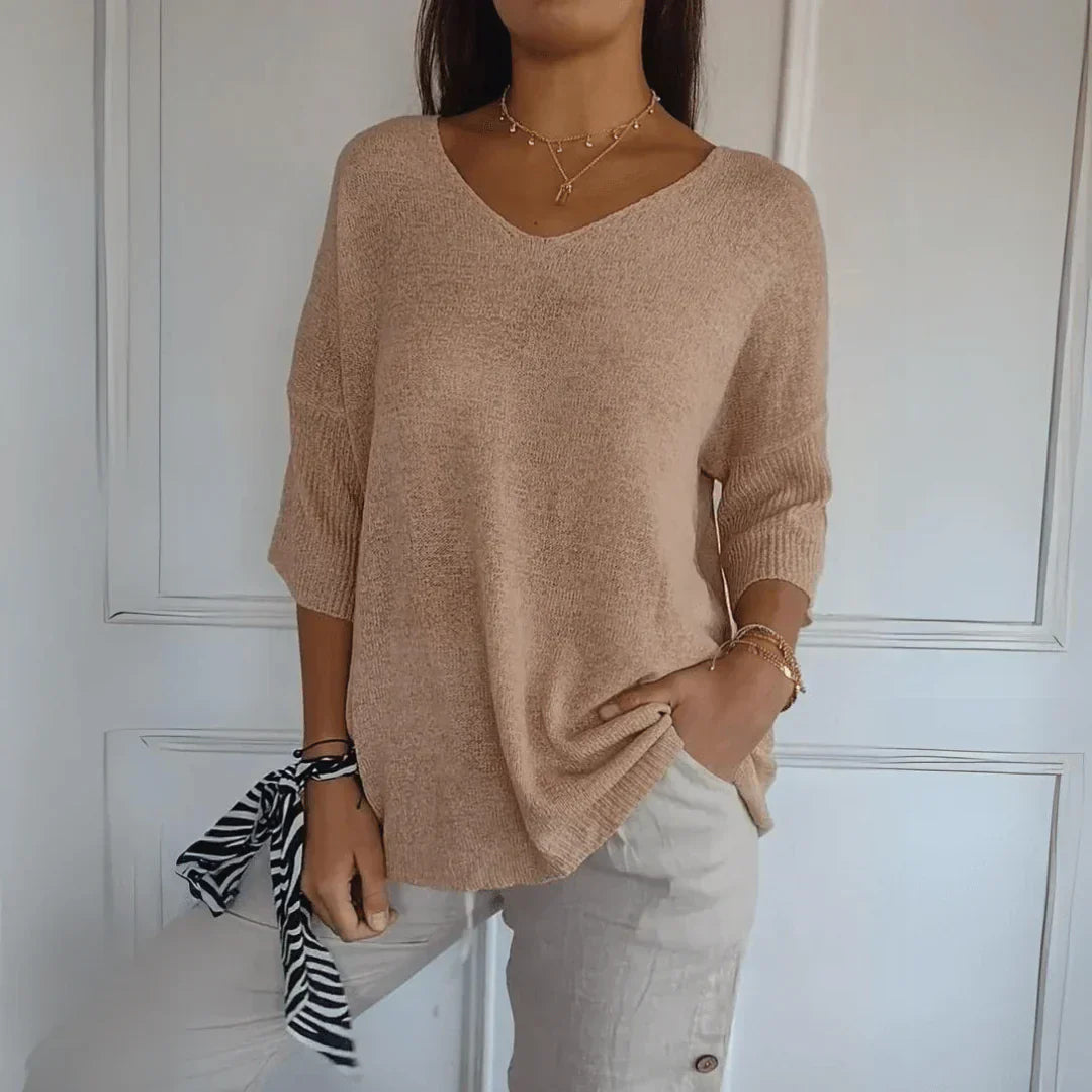 T-shirt met lange mouwen en V-hals