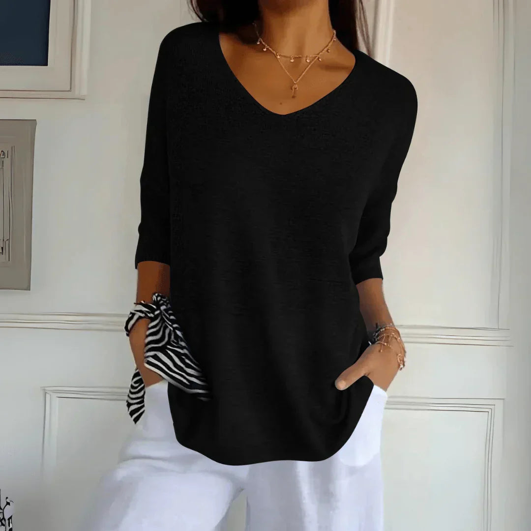 T-shirt met lange mouwen en V-hals
