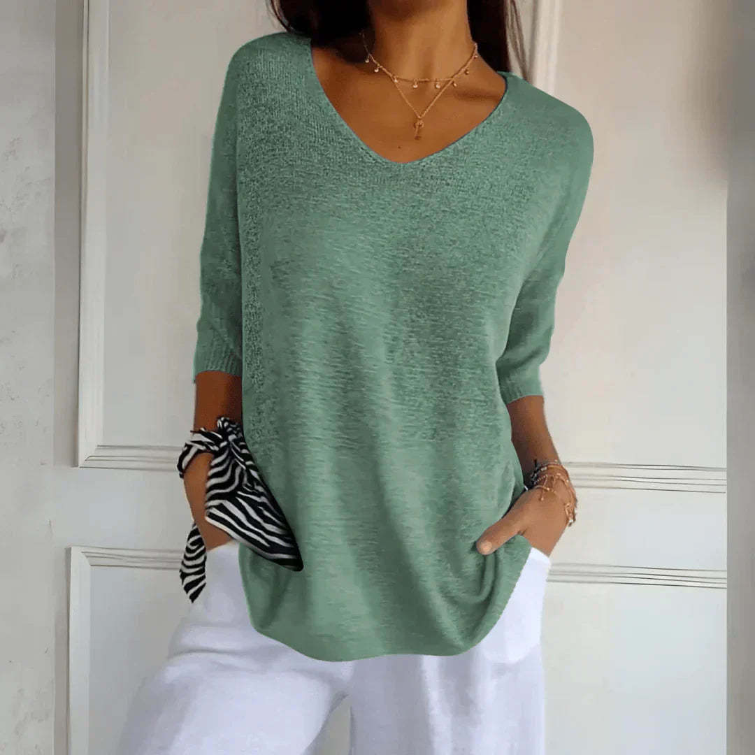 T-shirt met lange mouwen en V-hals