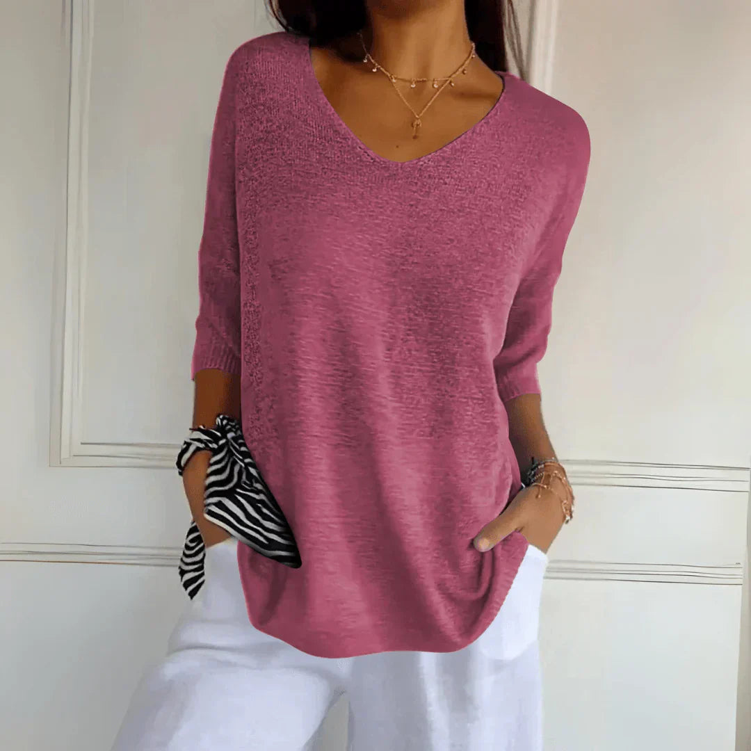 T-shirt met lange mouwen en V-hals