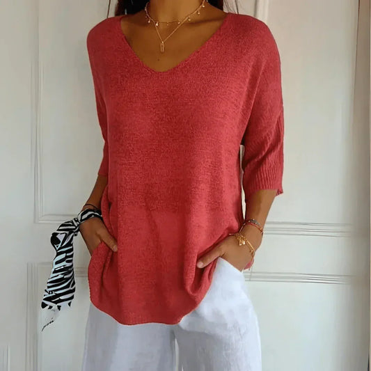T-shirt met lange mouwen en V-hals